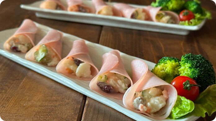 具だくさんポテトサラダのハム包み